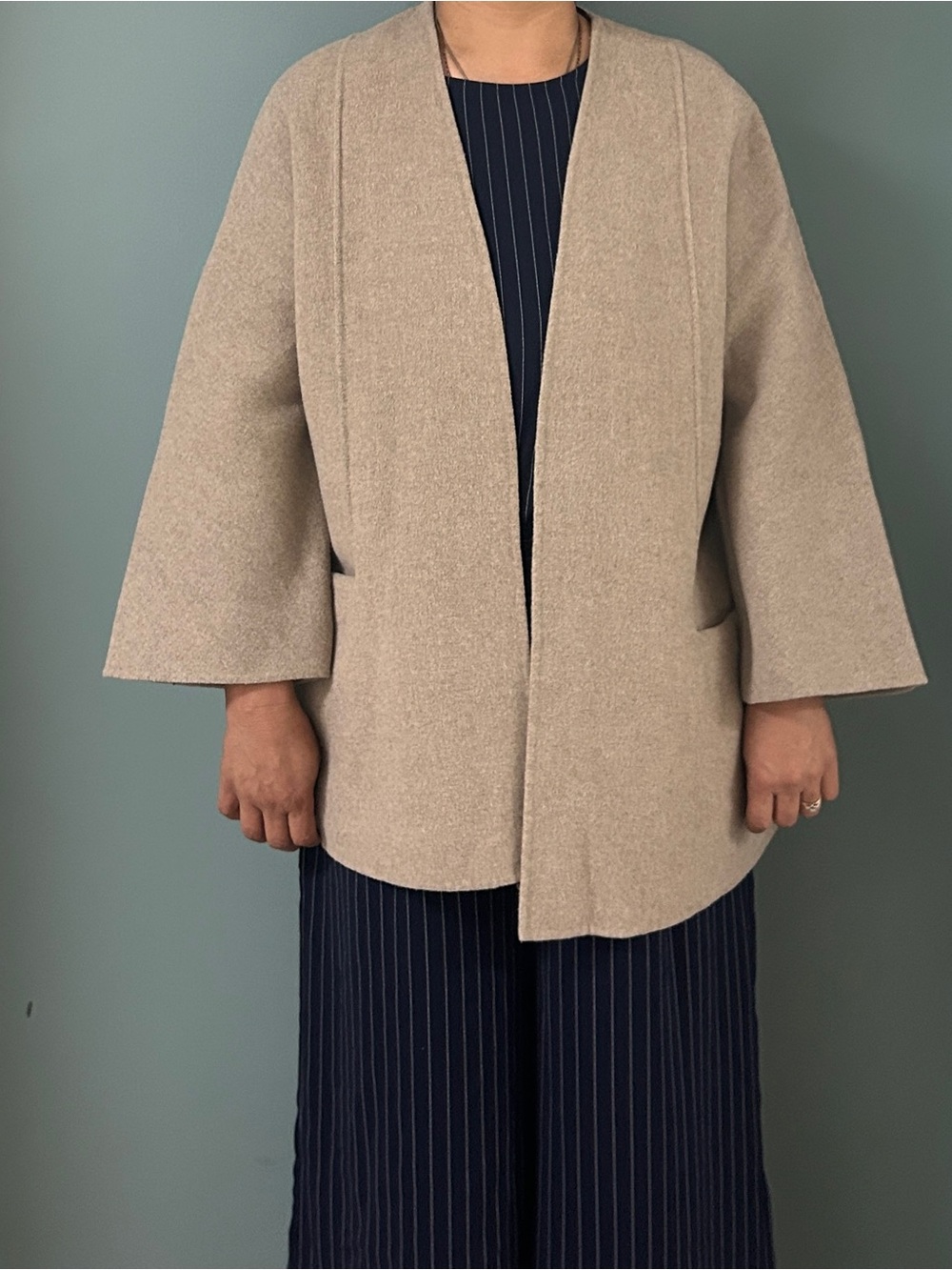 Zara Women's Cream Open-Front Wool Blend Sweater Jacket